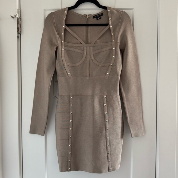 Vintage Y2K Marciano taupe gray long sleeve bodycon bandage dress - Medium - Picture 2 of 6